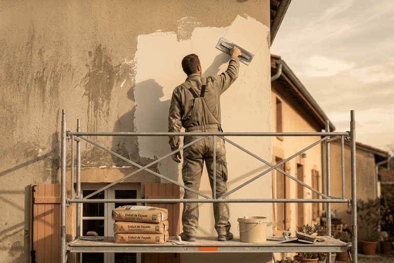 ravalement de façade ouvrier sur chantier ProClean Toiture